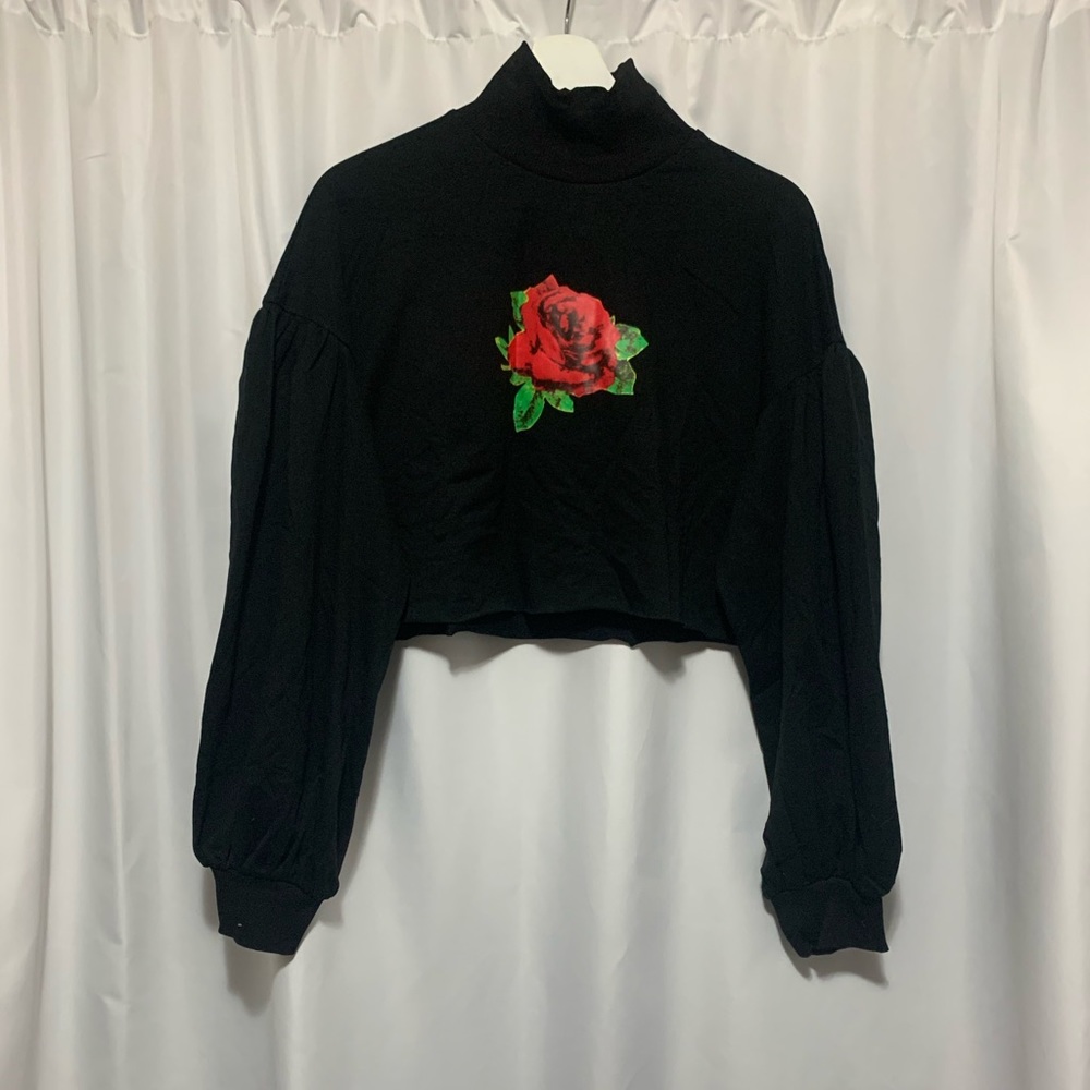 SHEIN crop drop shoulder long balloon sleeve shirt